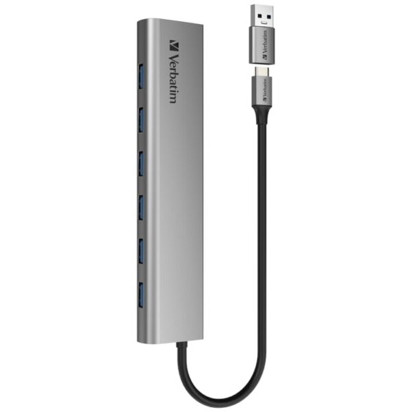 Verbatim 66973 Type C Hub 7 in 1 USB A 3.2 Gen 1 - Grey, 7 Port USB 3.2, 1 Port C-Type with USB to C Type Converter (OTG) ; High Speed Data Transfer for Laptop, MacBook, PC - Image 3