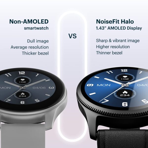 NoiseFit Halo 1.43" AMOLED Display, Bluetooth Calling Round Dial Smart Watch, Premium Metallic Build, Always on Display, Smart Gesture Control, 100 Sports Modes (Classic Black) - Image 4